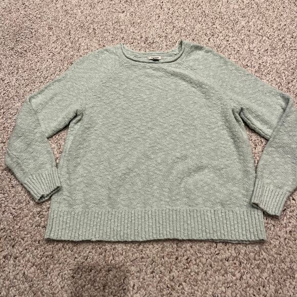 LL Bean Cotton Slub Rollneck Pullover Sz L Pale Turquoise Preppy Old Money - Picture 1 of 6